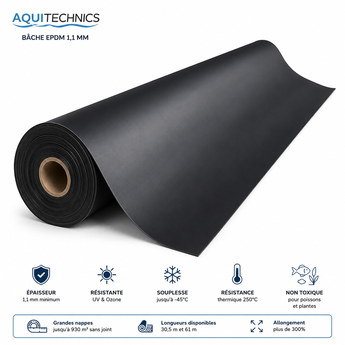 Bâche EPDM Aquitechnics pour bassin, au m²