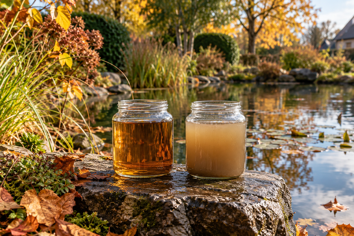 Eau marron en automne : feuilles, tanins ou boue ? — illustration éditoriale
