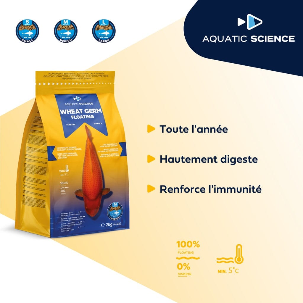 Aquatic Sciences Nourriture Wheat Germ SMALL Flottant 2kg - Aquatic Science - Adapté pour la préparation ou la récupération de l’hiver 5407012140451 ASWGFS2