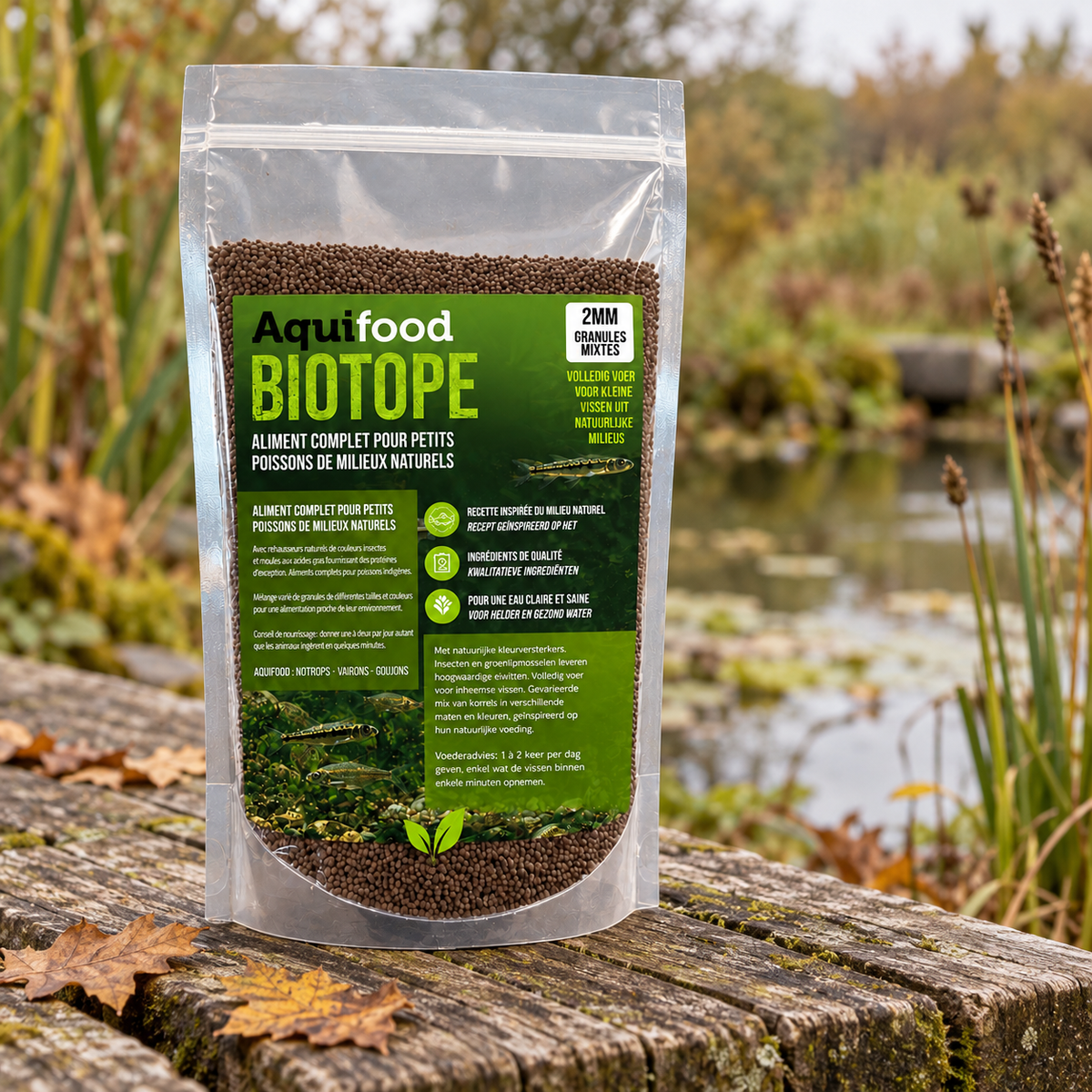 Aquifood Biotope 2 mm – 600 g – Nourriture pour poissons indigènes & petits poissons (vairons, goujons, bouvières)