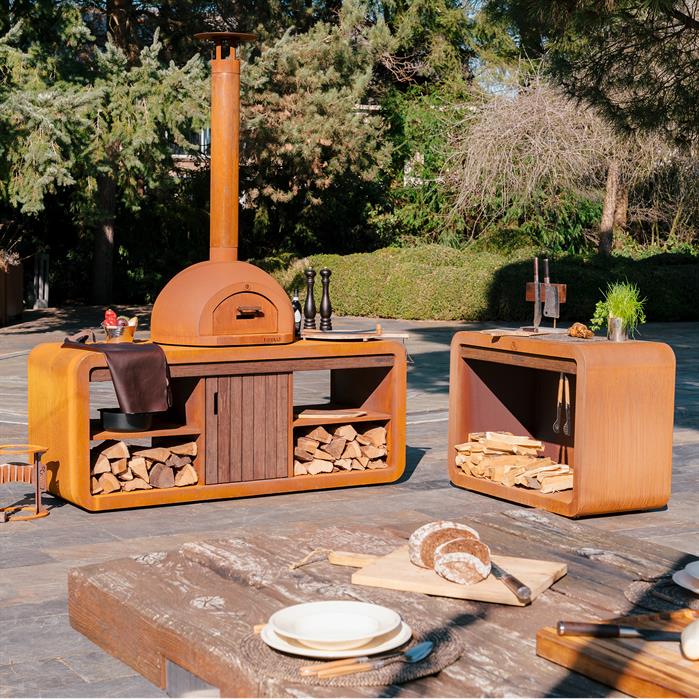 Four à pizza au feu de bois Voûte en acier corten - Aquigarden