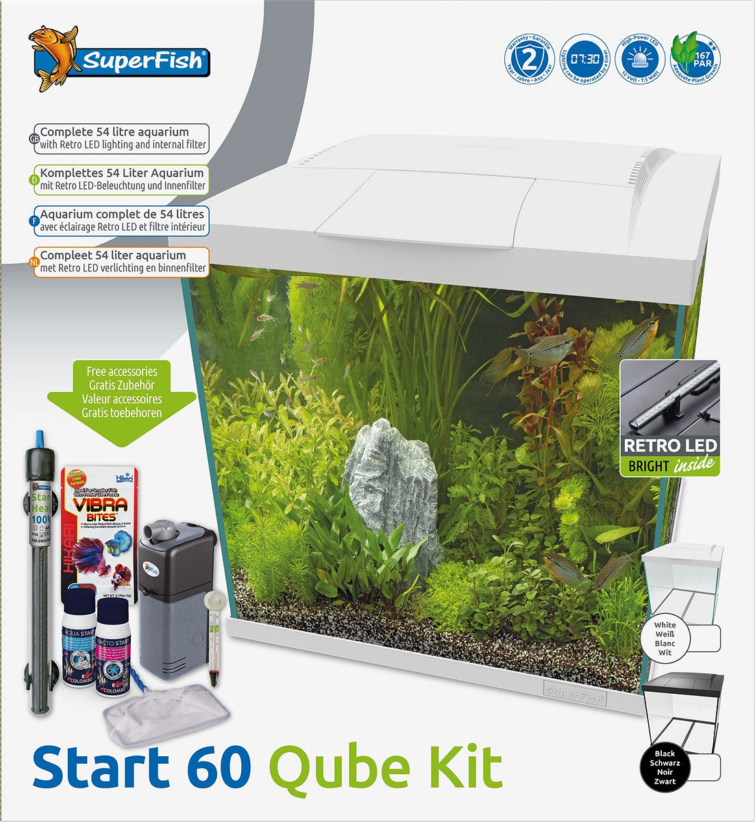 SuperFish START 60 Qube 54 L blanc — contenu du kit